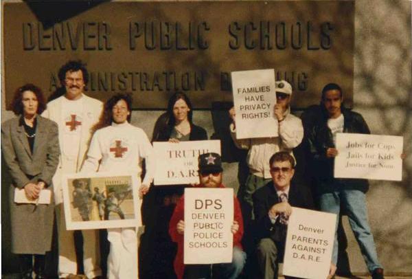 Anti-D.A.R.E. protest at the Denver Public Schools Administration building